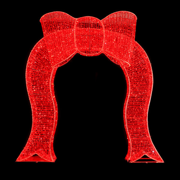 10ft Red Mesh Bow Arch ， 10% White Twinkle