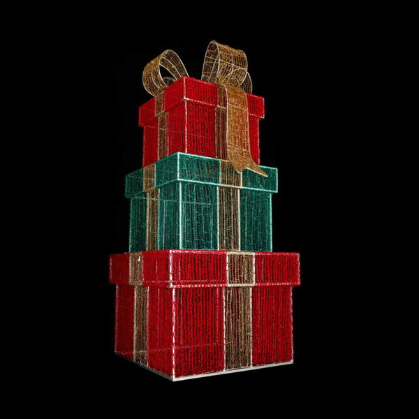 10ft Mesh Stacked Gift Boxes with Bow， 10% White Twinkle