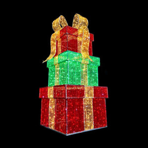 10ft Mesh Stacked Gift Boxes with Bow， 10% White Twinkle