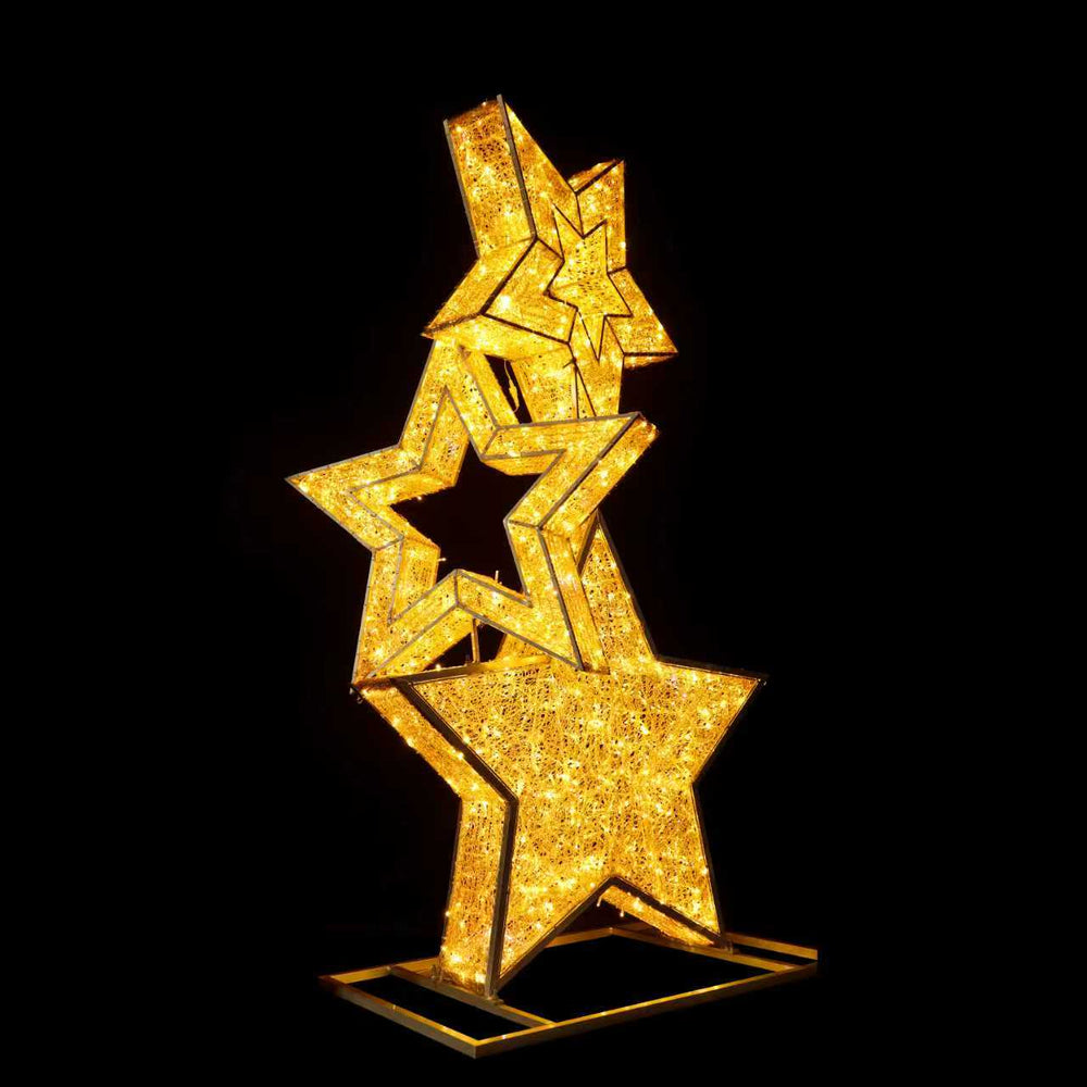 8ft Mesh Christmas Trio Stars Stacked， 10% White Twinkle