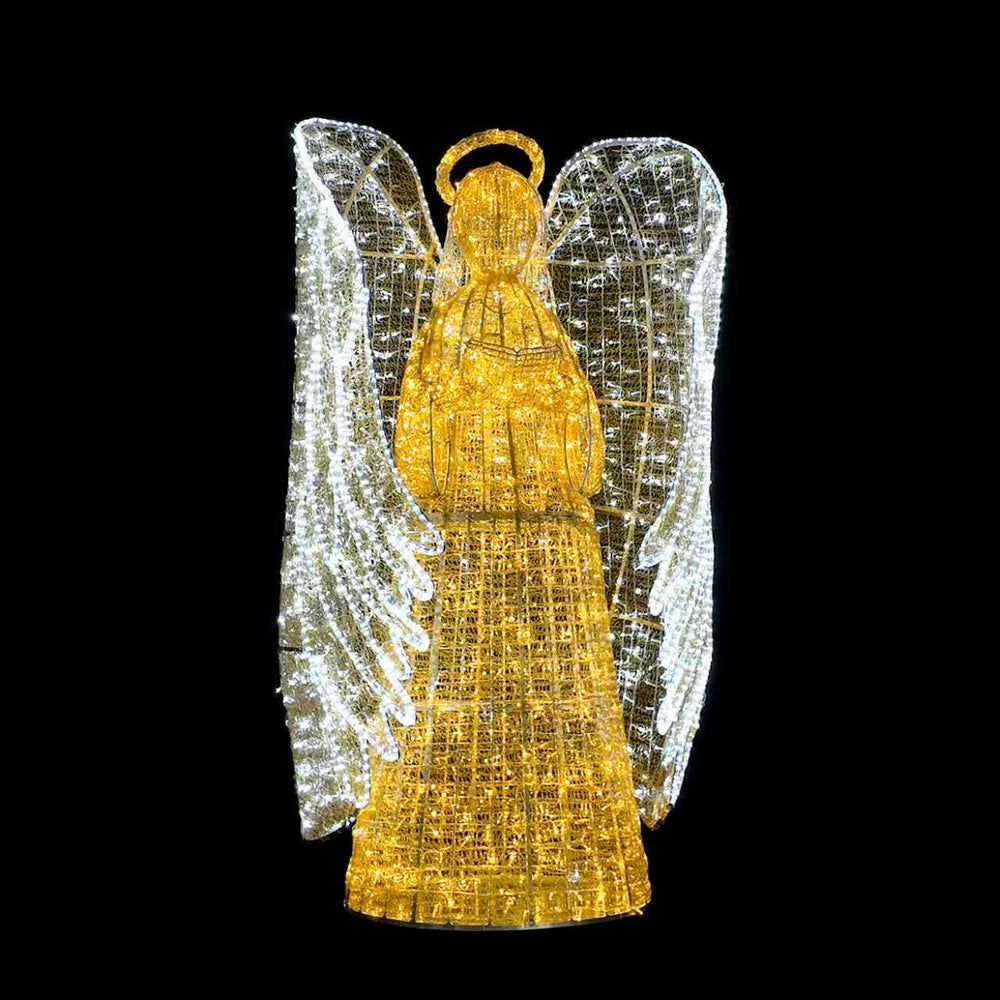 9ft Mesh Angel with Wrapped Wings and Book ，Dual Lights with 10% White Twinkle