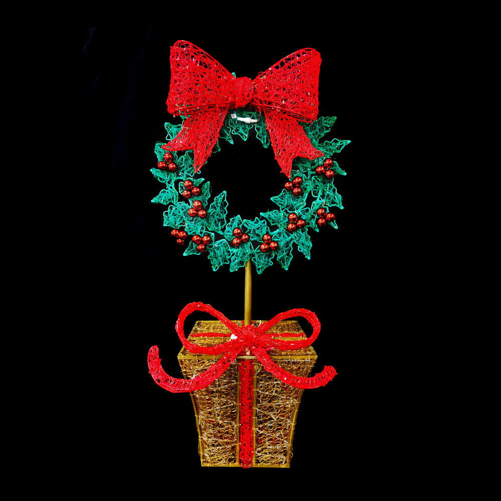 5ft Holly Wreath Topiary with 10% Twinkle Lights