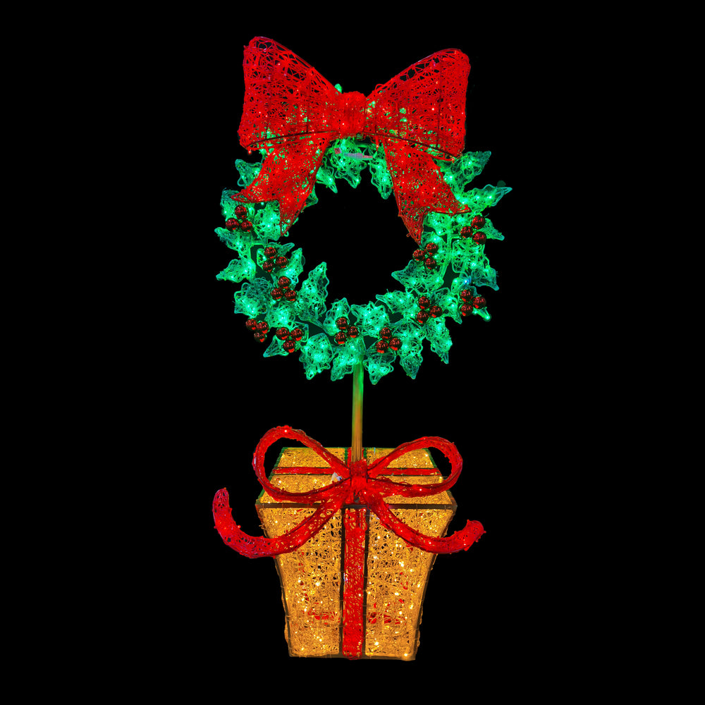 5ft Holly Wreath Topiary with 10% Twinkle Lights