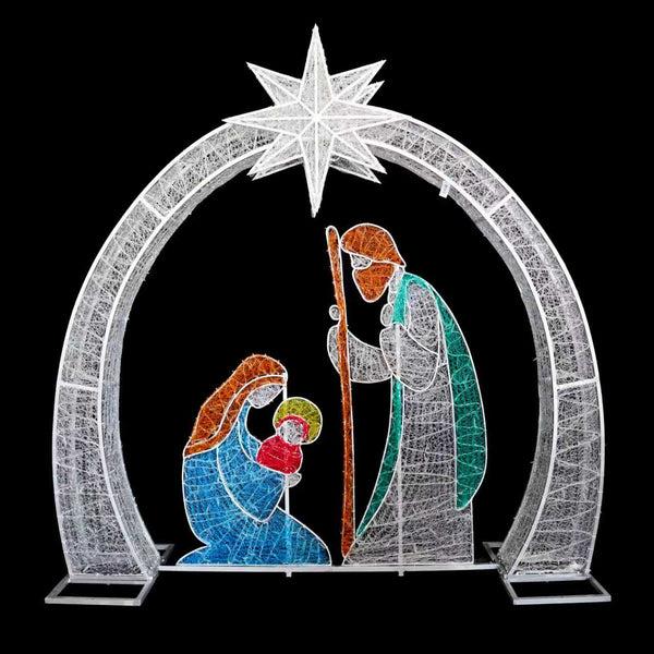 7ft H Tinsel Nativity with Star Arch with 10% Twinkle LED