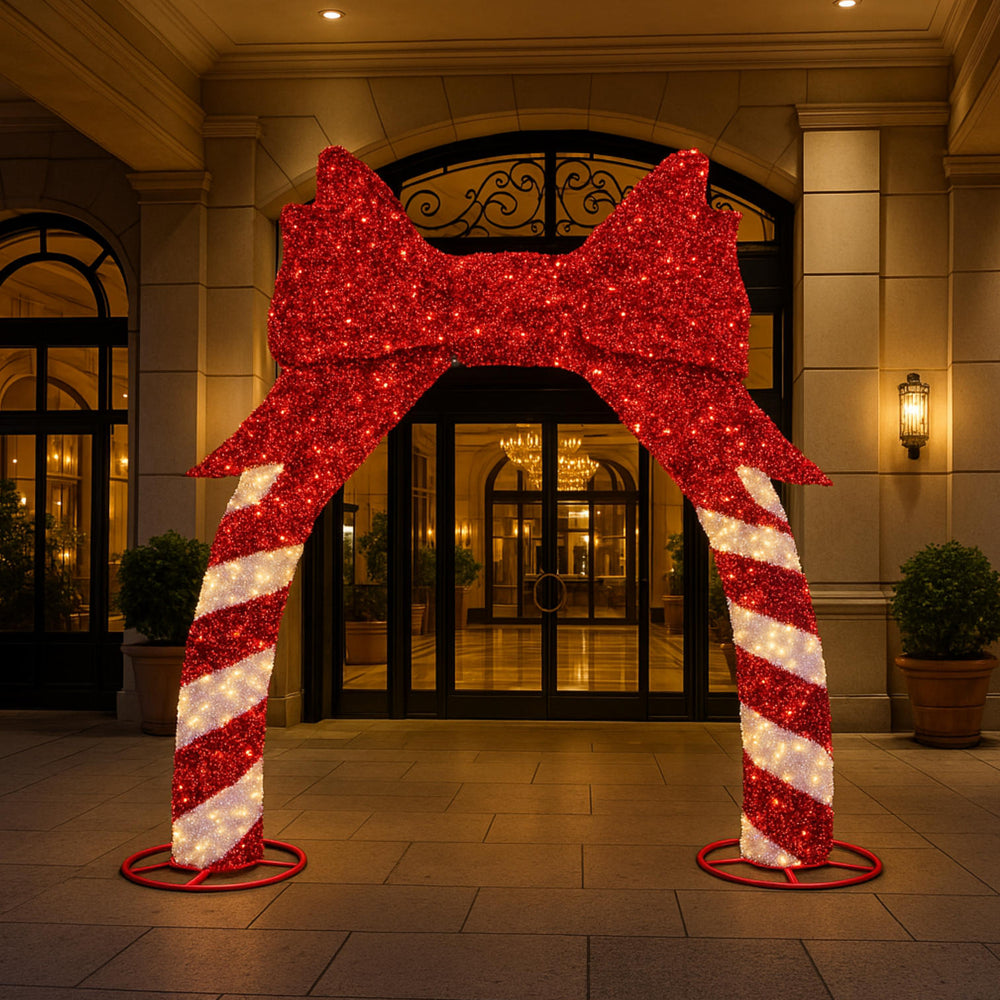 13ft H Tinsel Candy Cane with Bow Arch with 10% Twinkle LED