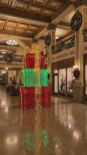 10ft Mesh Stacked Gift Boxes with Bow， 10% White Twinkle